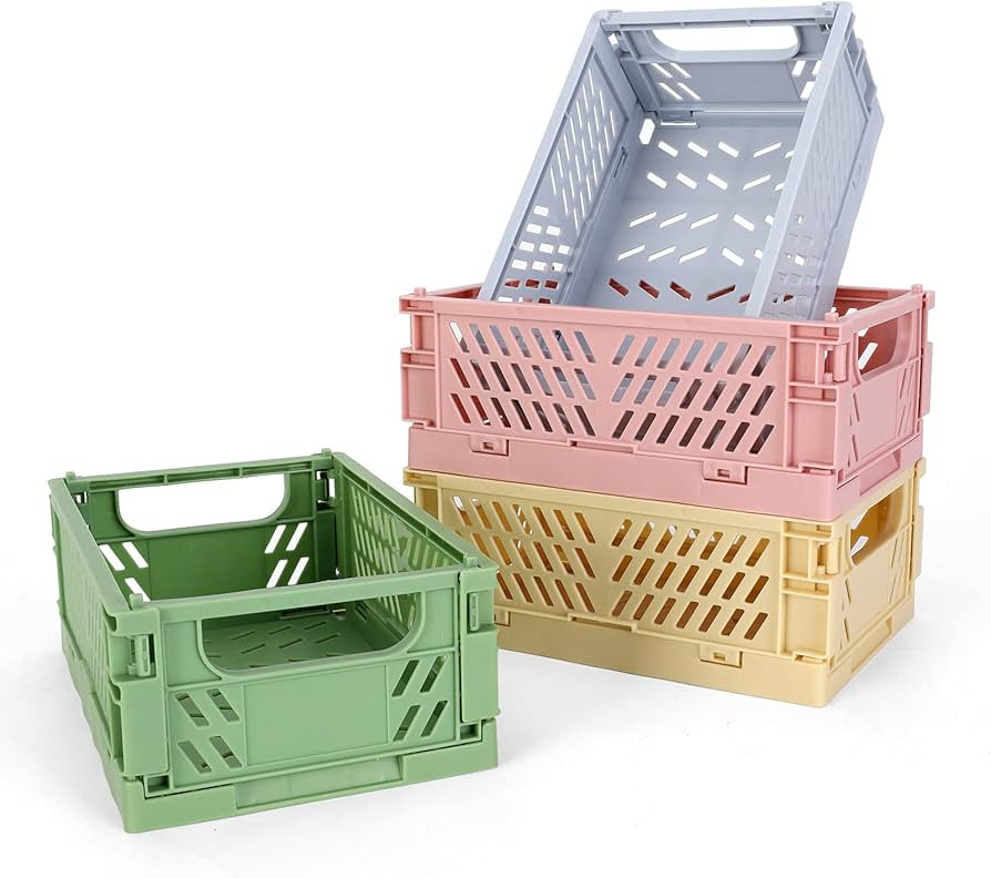 4-Pack Mini Plastic Baskets for Shelf Storage Organizing, Durable and Reliable Folding Storage Cr... | Amazon (US)