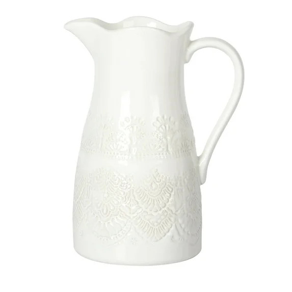 The Pioneer Woman Vintage Lace Linen 9-inch Ceramic Pitcher | Walmart (US)