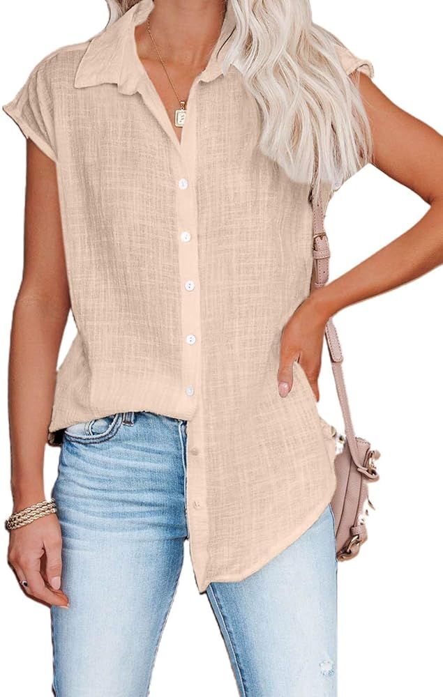 Dokotoo Blouses for Women Short Sleeve Shirts Business Short Sleeve Casual Chiffon Tops | Amazon (US)