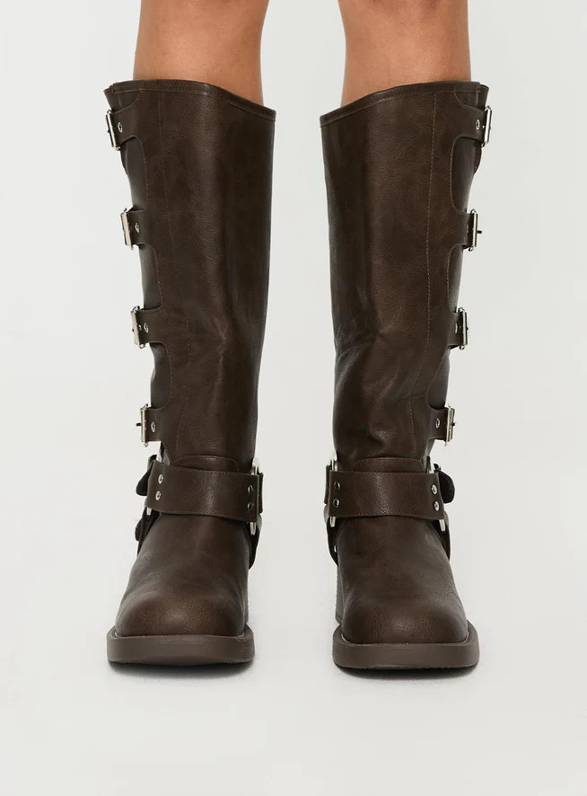 Buckle Down Boots Brown | Princess Polly AU