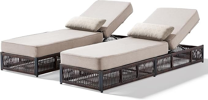 Outdoor Chaise Lounge Chairs Set of 2 with 5-Inch Thick Cushions, 5-Levels Adjustable Reclining L... | Amazon (US)