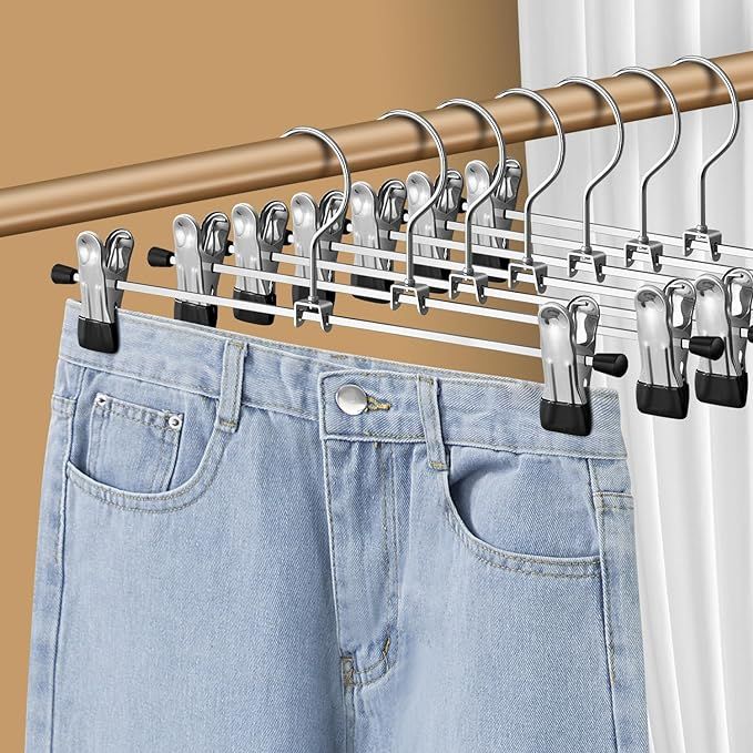 HWAJAN Pants Hangers with Clips 30 Pack Adjustable Skirt Hangers for Women Non-Slip Trousers Hang... | Amazon (US)