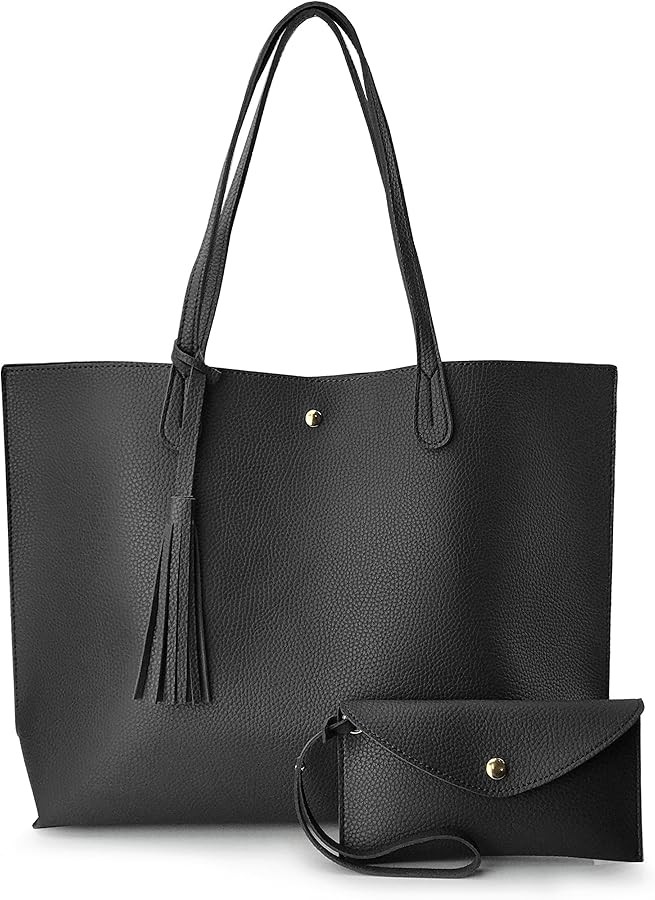Minimalist Clean Cut Pebbled Faux Leather Tote Womens Shoulder Handbag | Amazon (US)