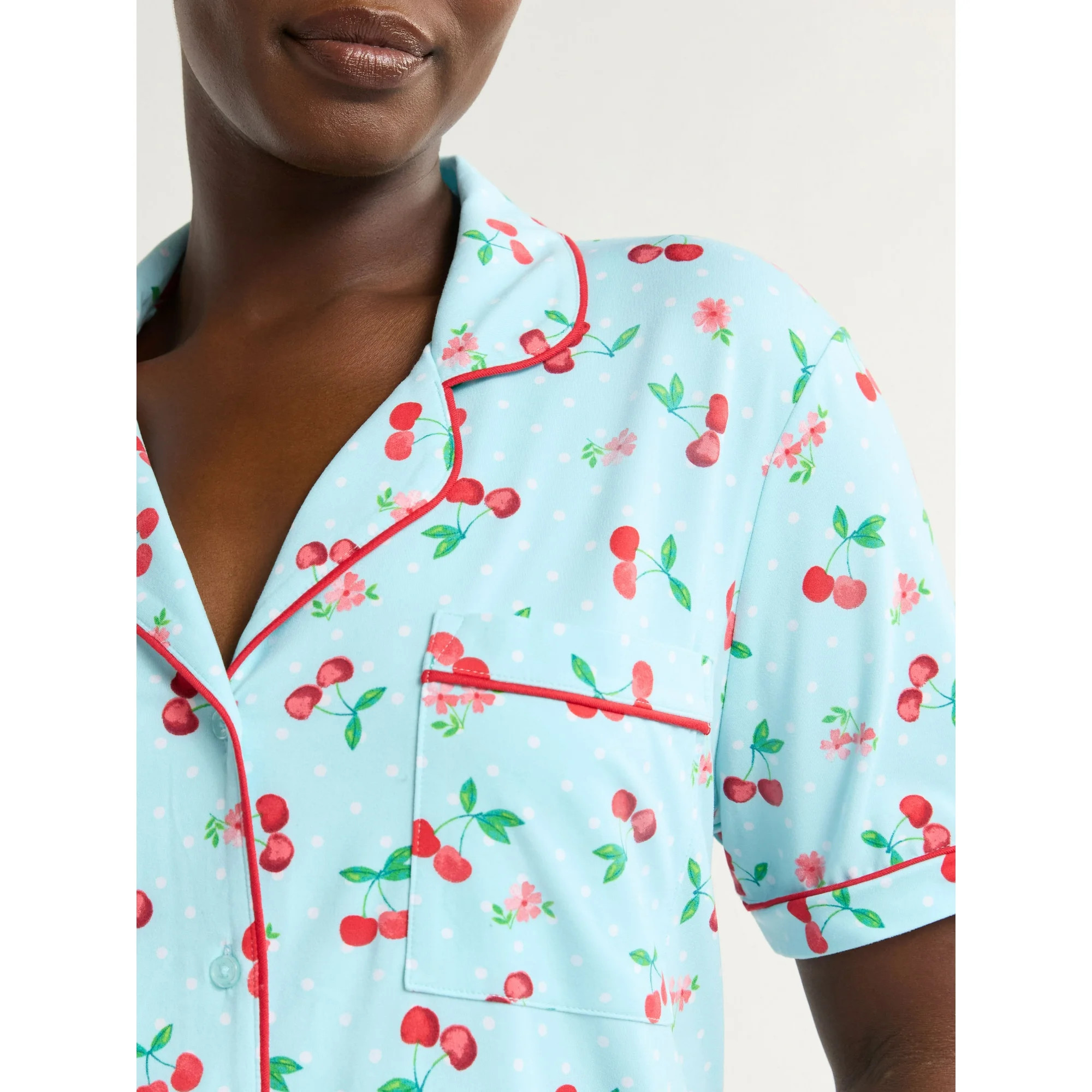 Joyspun Women's Short Sleeve Notch Collar Knit Top & Capri Pajama Set, 2-Piece, Sizes XS-3X - Wal... | Walmart (US)