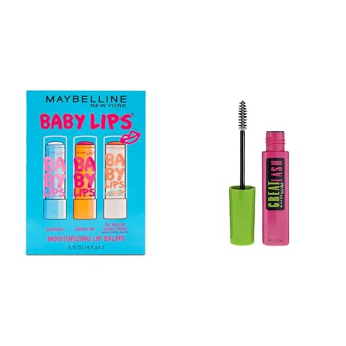 Maybelline New York Baby Lips 3-Pack Moisturizing Lip Balm (3 Shades) + Great Lash Washable Masca... | Amazon (US)