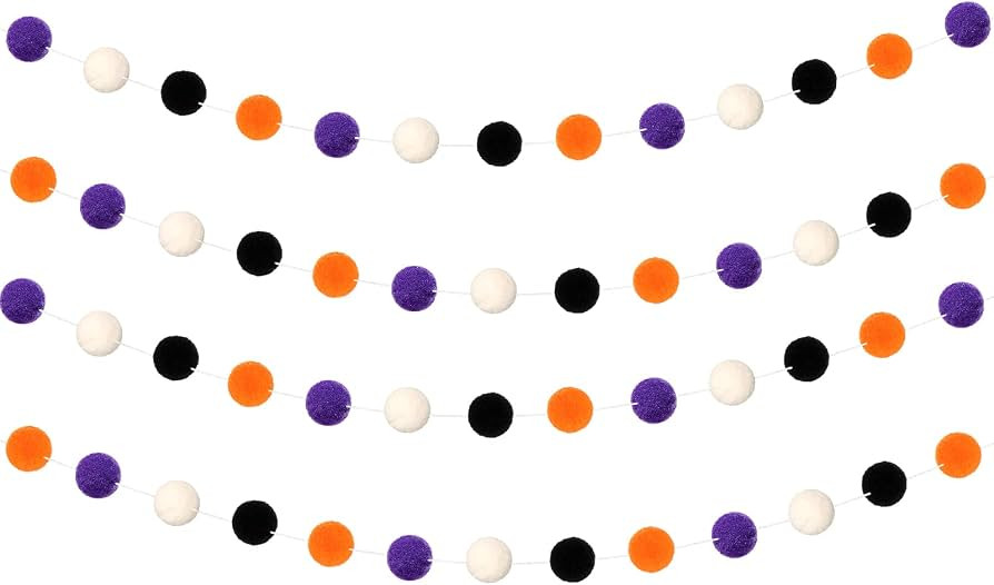 Amazon.com: 4 Pcs 39.4 Feet Halloween Pom Pom Garland Christmas Rainbow Colorful Hanging Felt Bal... | Amazon (US)