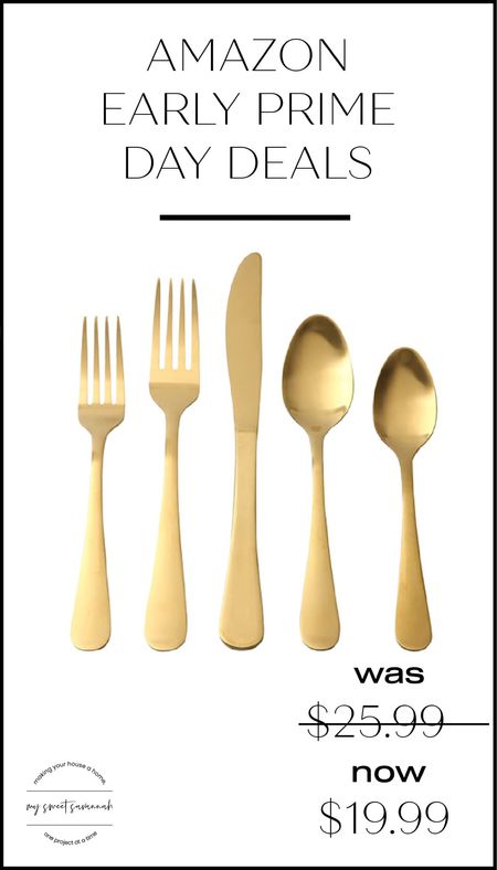 20 piece stainless steel flatware cutlery set in matte gold. Amazon prime day deals. 

#LTKsalealert #LTKxPrimeDay #LTKhome