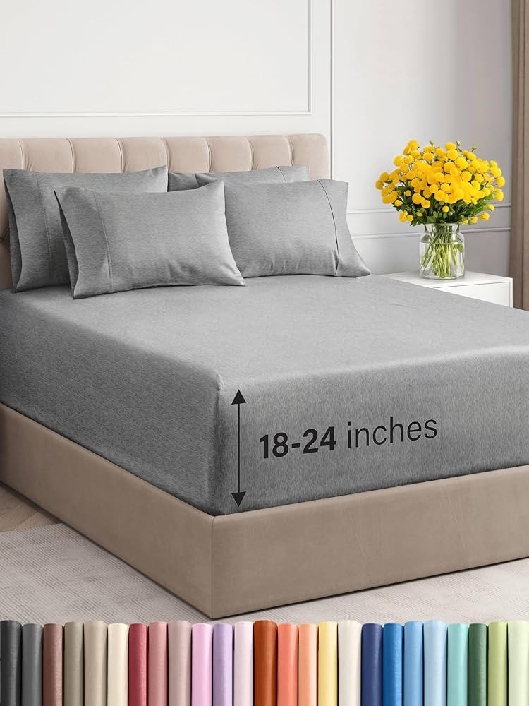 Extra Deep King Sheet Set - 6 Piece Breathable & Cooling Sheets - Hotel Luxury Bedding Set w/18-2... | Amazon (US)