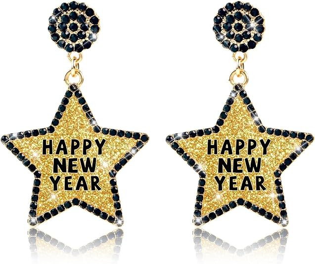 New Years Earrings for Women Sparkling Rhinestone Earrings Gold Star Earrings Holiday Jewelry New... | Amazon (US)