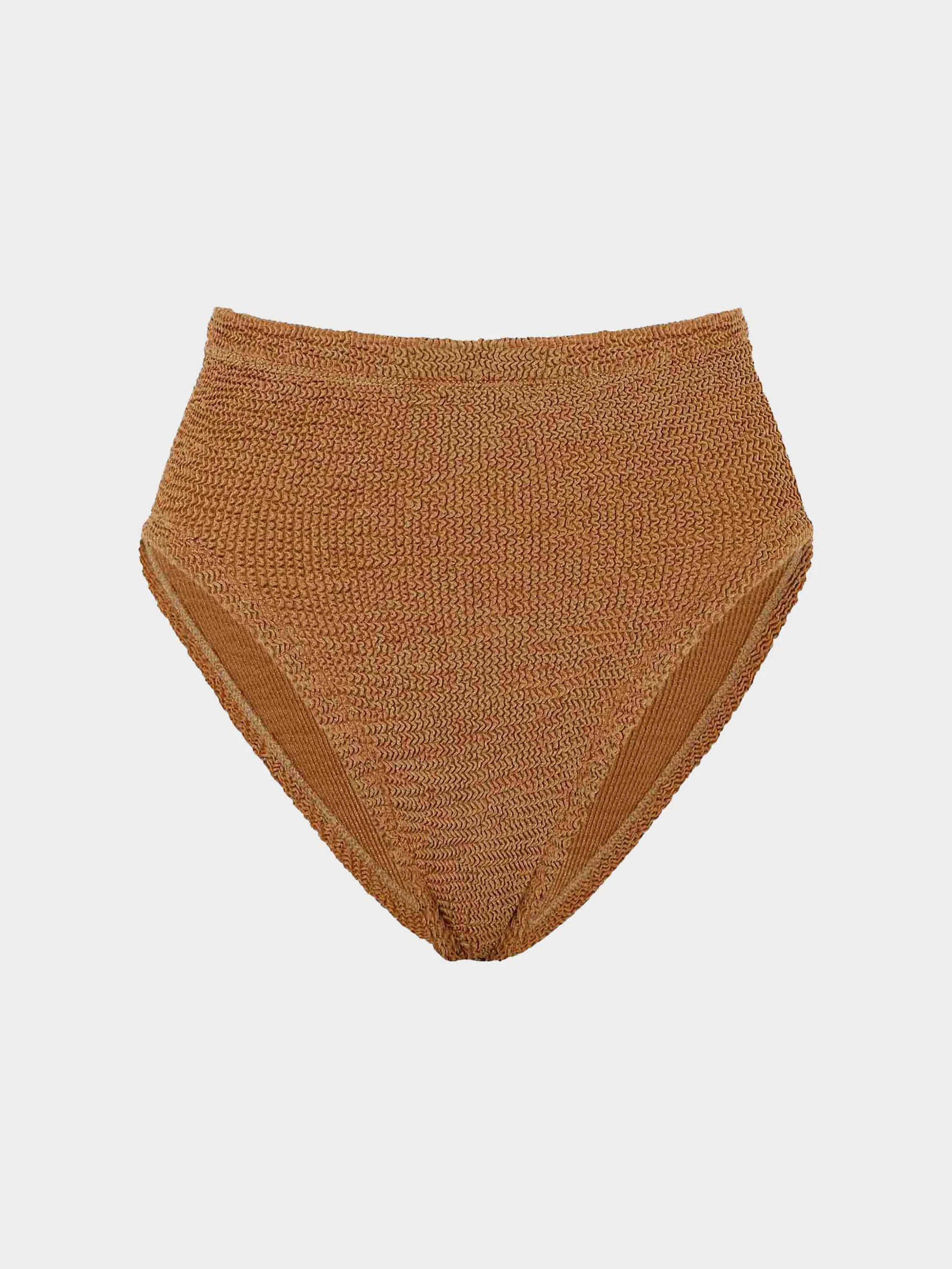 High Waist Bikini Bottom - Metallic Cocoa | HUNZA G