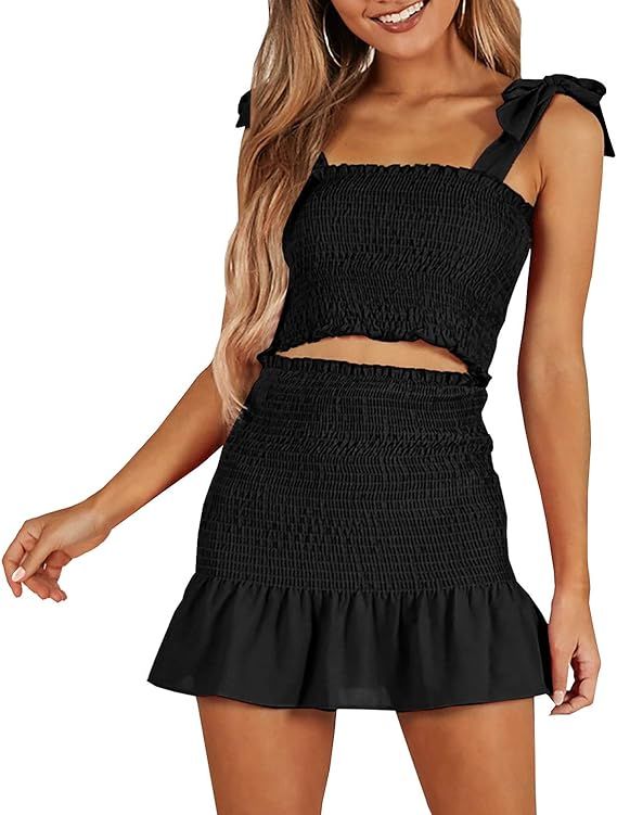 Women's Bohemian Cami Crop Top with High Waist Bodycon Skirt Two Piece Outfit Dress Suit Set | Amazon (US)