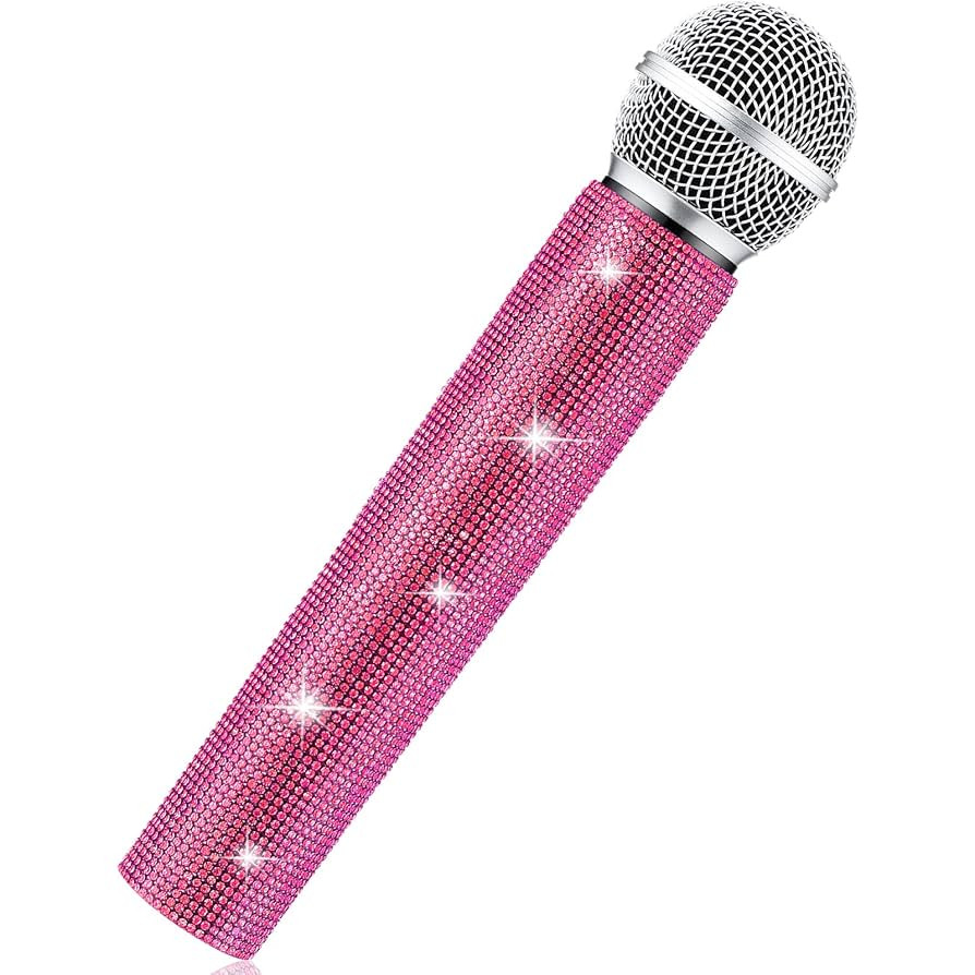 Sanwuta Fake Microphone Prop Sparkly Bling Rhinestones Plastic Play Microphone Pretend Glitter Be... | Amazon (US)