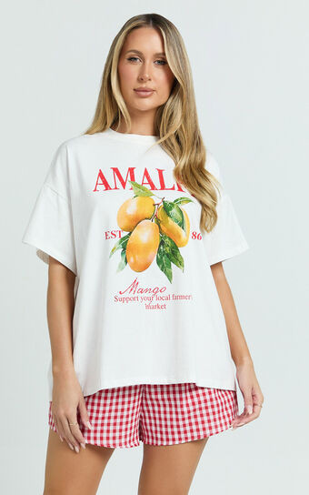 Aurella Two Piece Set - Amalfi T-Shirt Set in White/Red | Showpo (US, UK & Europe)