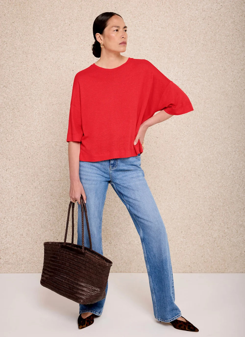 Red Linen Blend Boxy T-Shirt | Mint Velvet