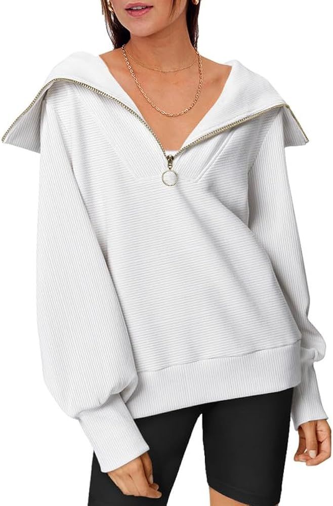 Womens Oversized Half Zip Pullover Sweatshirts Hoodie Quarter Zip Tops for Teen Girls Fall Trendy Y2 | Amazon (US)