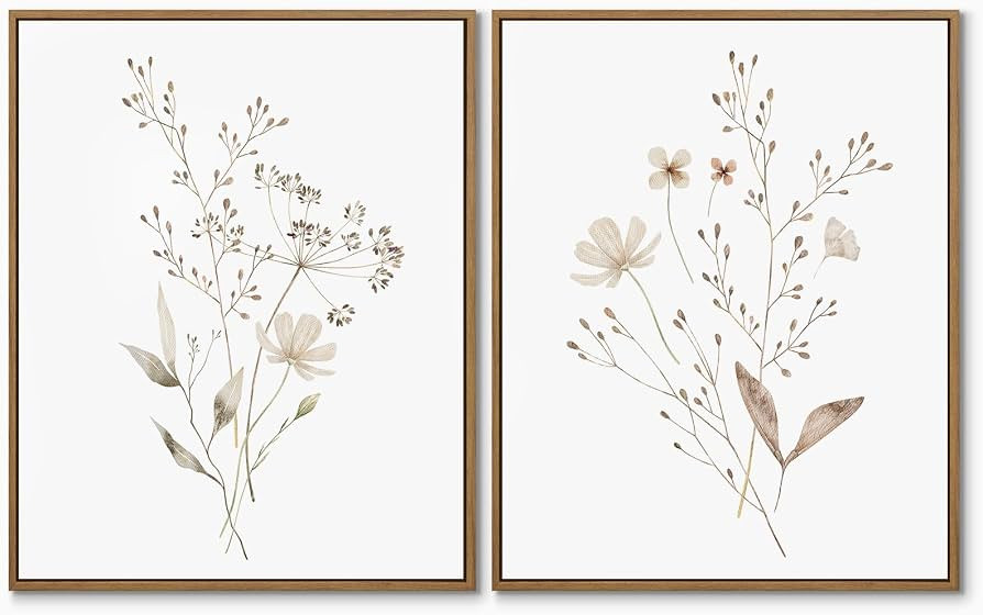 Boho Wall Art Set of 2 Watercolor Botanical Floral Picture Blossomy Wildflower Canvas Art Prints ... | Amazon (US)