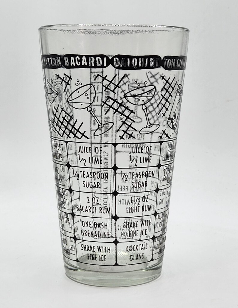 Vintage MCM Cocktail Shaker Glass With Recipe for Many Classic Drinks - Etsy | Etsy (US)