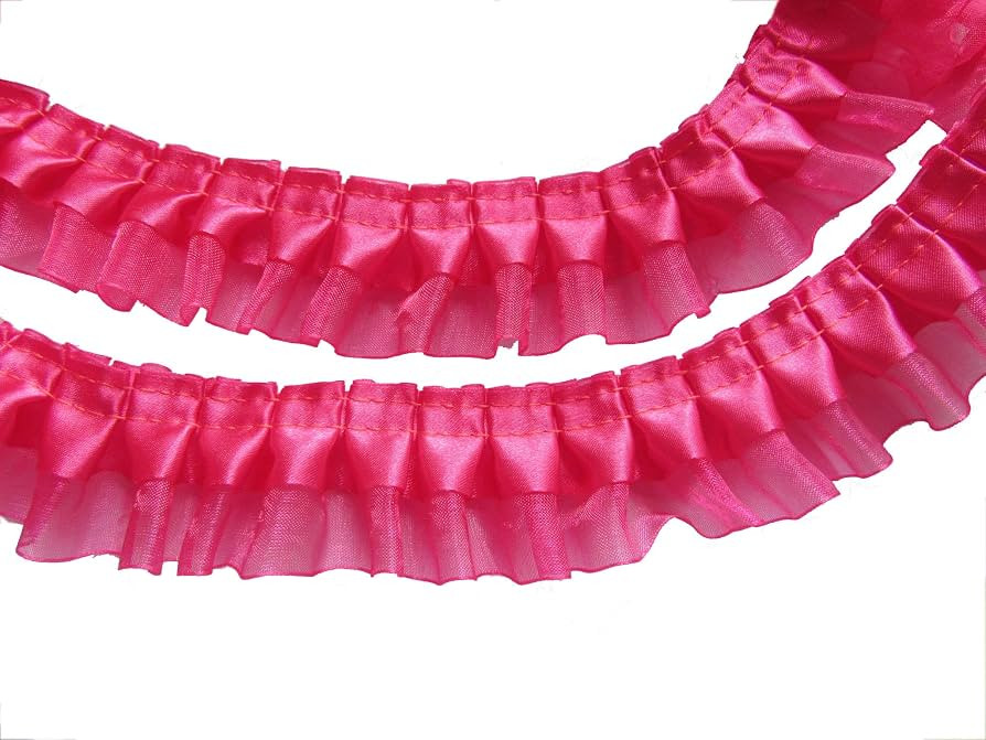 YYCRAFT Pack of 5y Two Tone Satin Organza Lace Edge Trim 1.5" Wedding Ribbon Sewing (Hot Pink) | Amazon (US)
