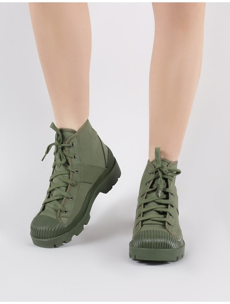 Greenland Ankle Boots in Khaki Canvas | Public Desire