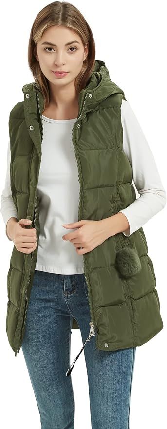 Gihuo Women's Winter Quilted Mid Long Hooded Puffer Vest | Amazon (US)