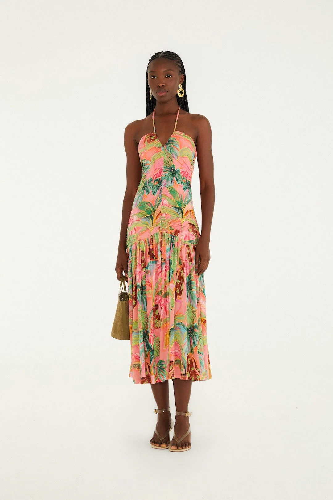 Soft Pink Pool Time Ruched Sleeveless Midi Dress | FARM Rio | FarmRio (US)