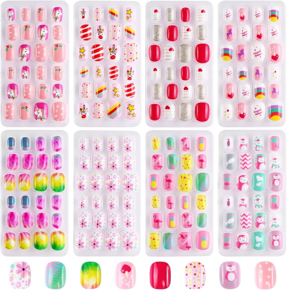 192Pcs Short Press on Nails for Kids,8 Packs Children Stick on Nails Fake Nails for Kids, Pre-glu... | Amazon (US)