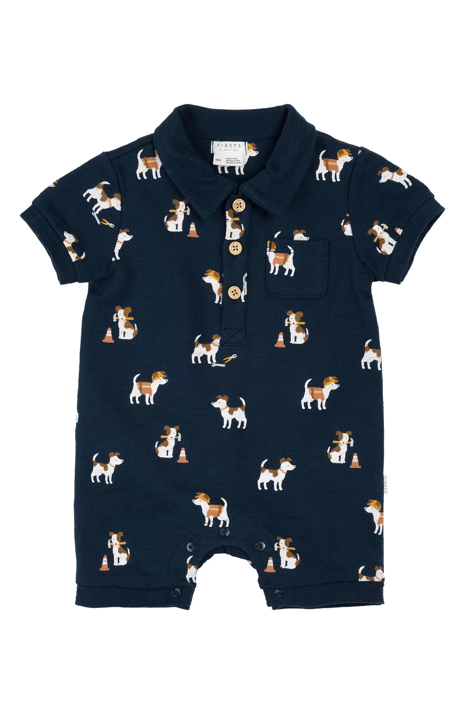 Pups At Work Organic Cotton Polo Romper | Nordstrom