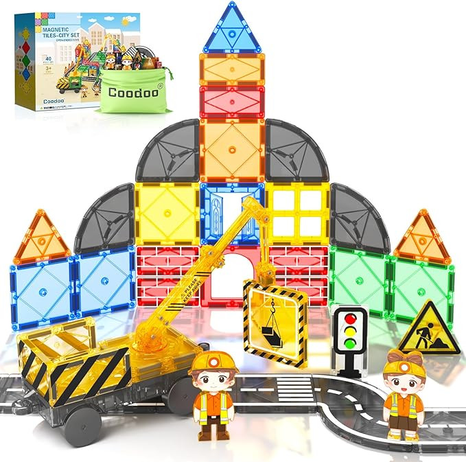 Coodoo Kids Games Magnetic Tiles Road Set with Extendable Magnetic Crane, City Construction Build... | Amazon (US)