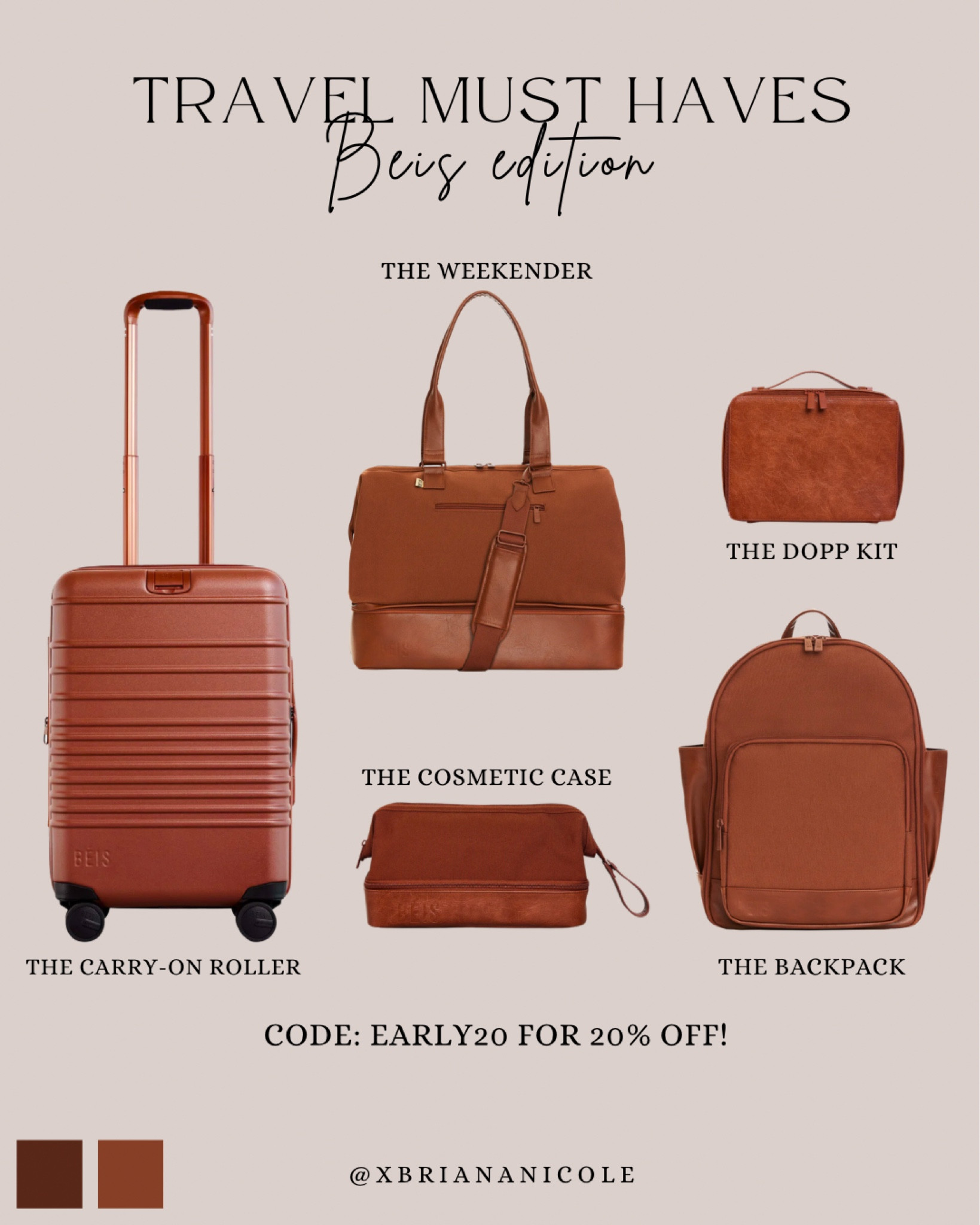 Beis travel must haves. The maple is so sleek 🍂 use code: EARLY20 for 20% off! Beis travel, luggage, travel gifts, gifts for him, gifts for her, travel essentials, makeup case, carrry on, weekender bag

#LTKSeasonal #LTKGiftGuide #LTKtravel