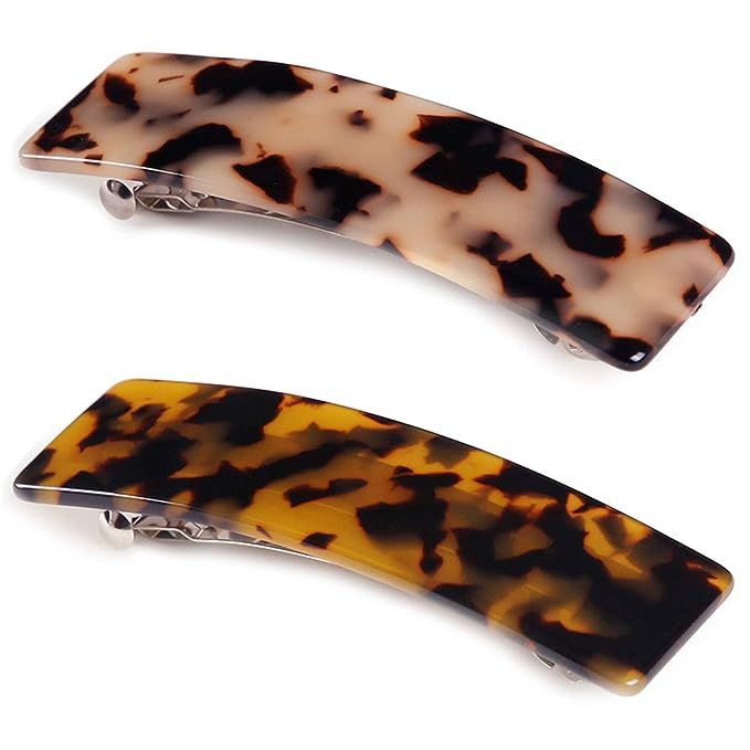 2PCS Hair Barrettes Tortoise Shell French Design Celluloid Rectangle Hair Clips for Women | Amazon (US)
