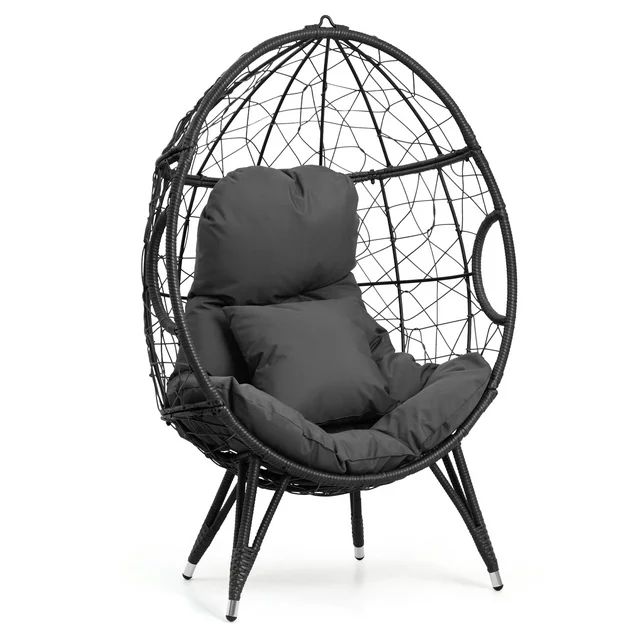 Crestlive Products Gray Outdoor Indoor Patio Wicker Egg Chair with Cushion and Pillow - Walmart.c... | Walmart (US)