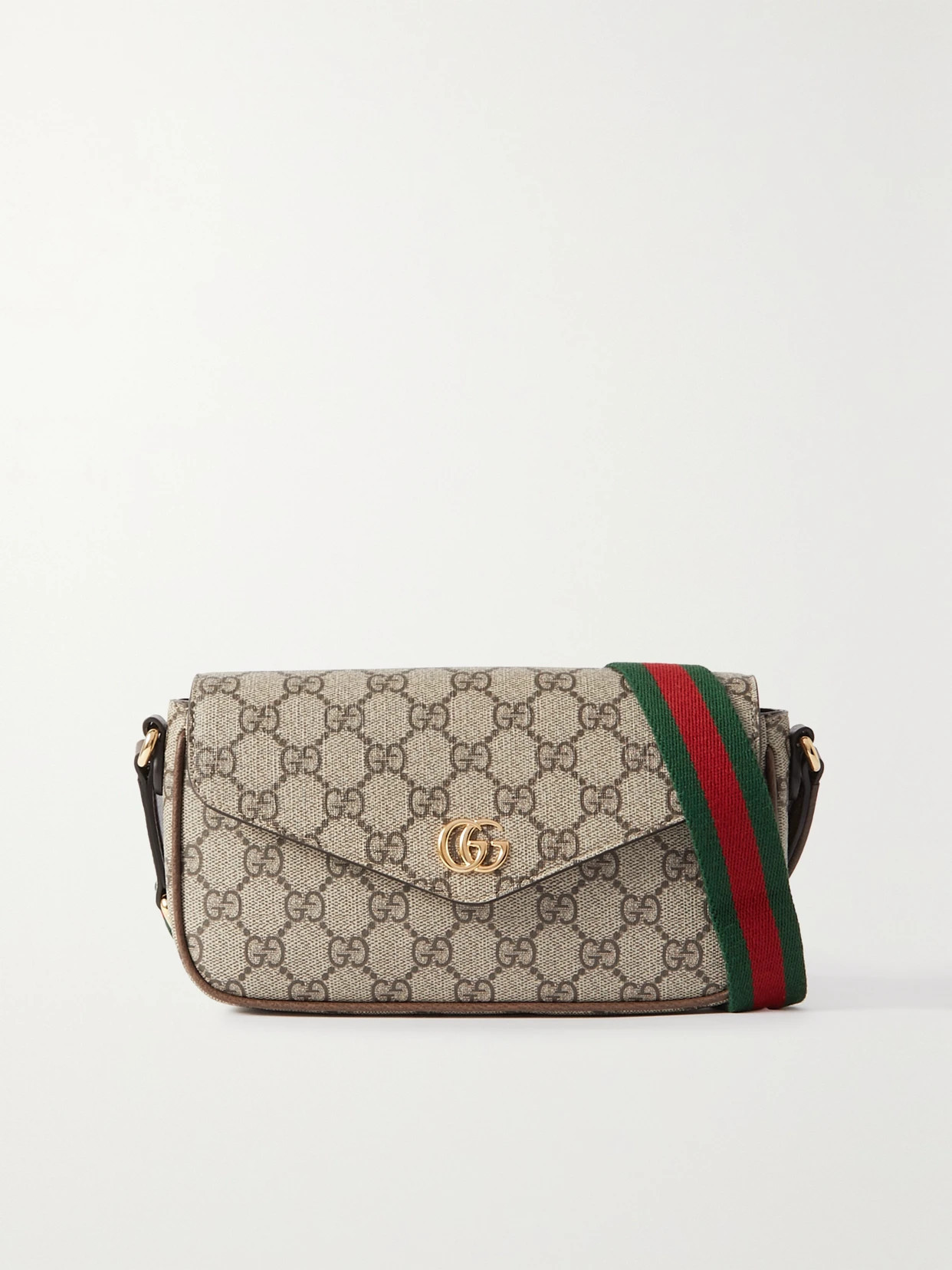 Gucci - Ophidia Leather-trimmed Printed Coated-canvas Shoulder Bag - Brown | NET-A-PORTER (US)