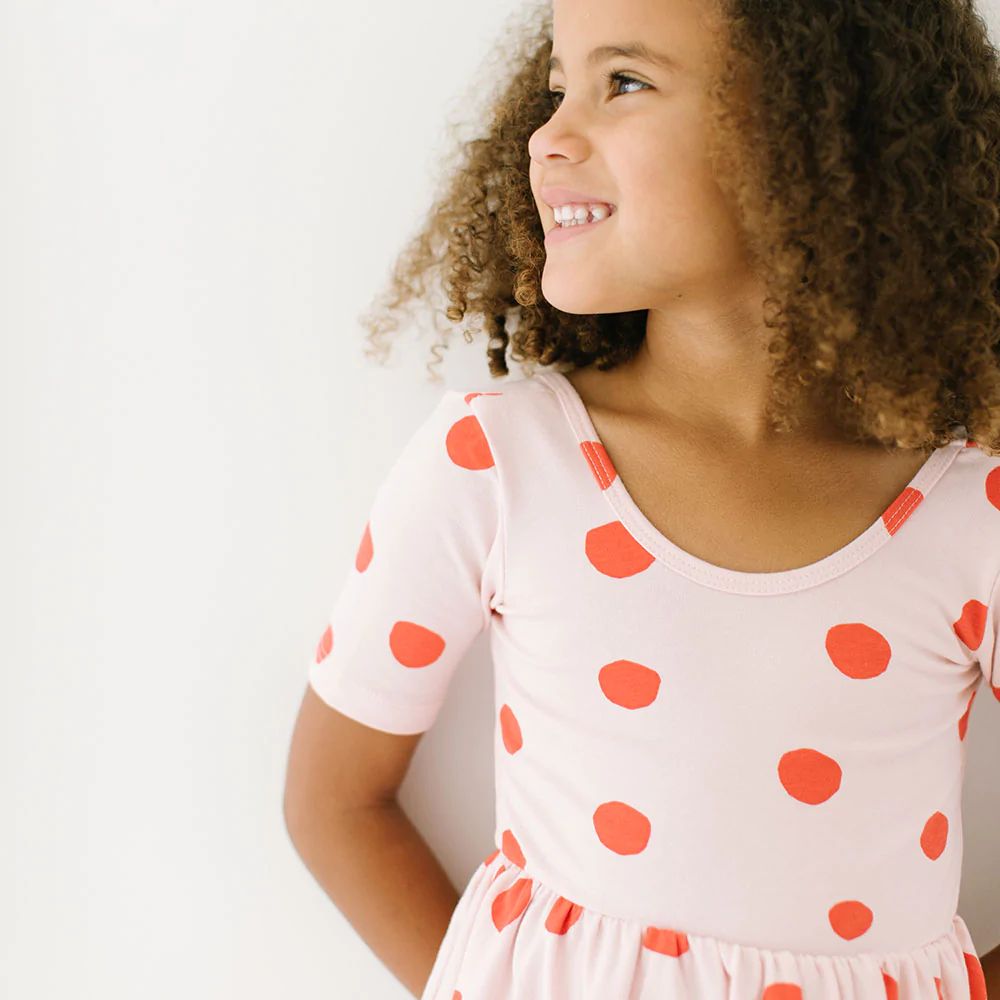 THE SHORT SLEEVE BALLET DRESS IN BLUSH DOT | Alice + Ames