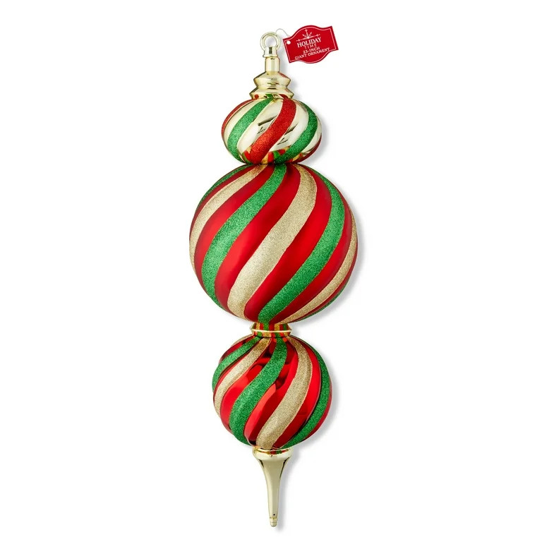 Red, Green and Gold Jumbo Shatterproof Finial Christmas Ornament, 23 in, by Holiday Time | Walmart (US)