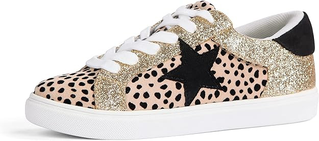 PARTY Women's Fashion Star Sneaker Lace Up Low Top Comfortable Cushioned Walking Shoes | Amazon (US)