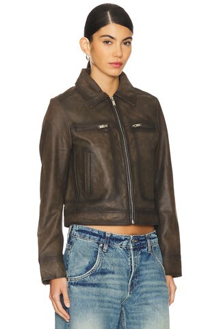 Ena Pelly Stevie Worn Leather Jacket in Worn Cocoa from Revolve.com | Revolve Clothing (Global)