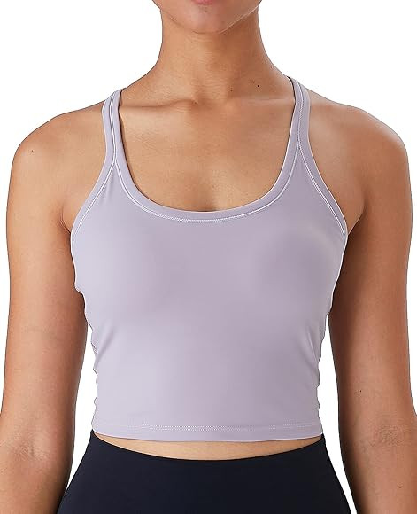 Lavento Women's Racerback Sports Bra Yoga Crop Top with Built in Bra | Amazon (US)
