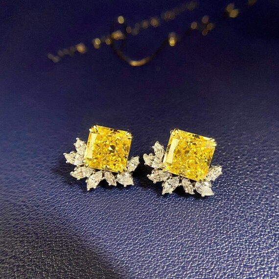 Canary Diamond Earring Fancy Yellow Diamond Luxury Earring Yellow Shiny Exquisite Vintage style A... | Etsy (US)