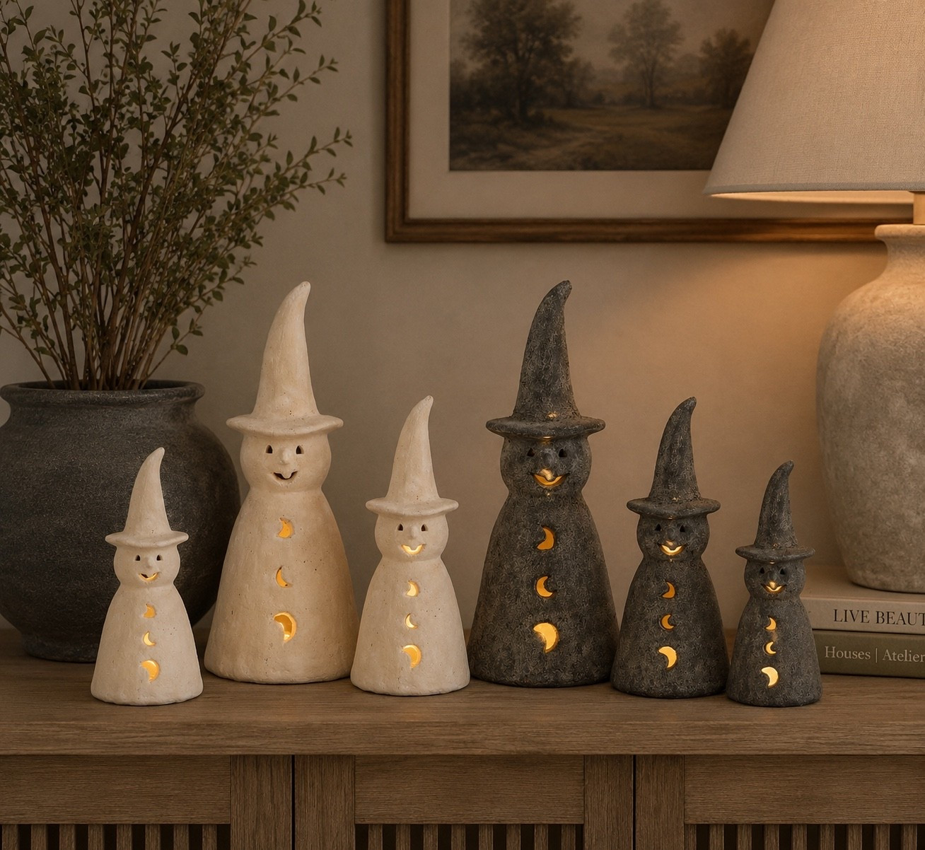 These light-up witches from Pottery Barn are the cutest way to decorate for Halloween. 🖤✨ Available in multiple sizes and colors, they’re perfect for styling on a console table, mantel, or entryway. I love mixing the black and ivory together for a cozy, spooky look. 🎃