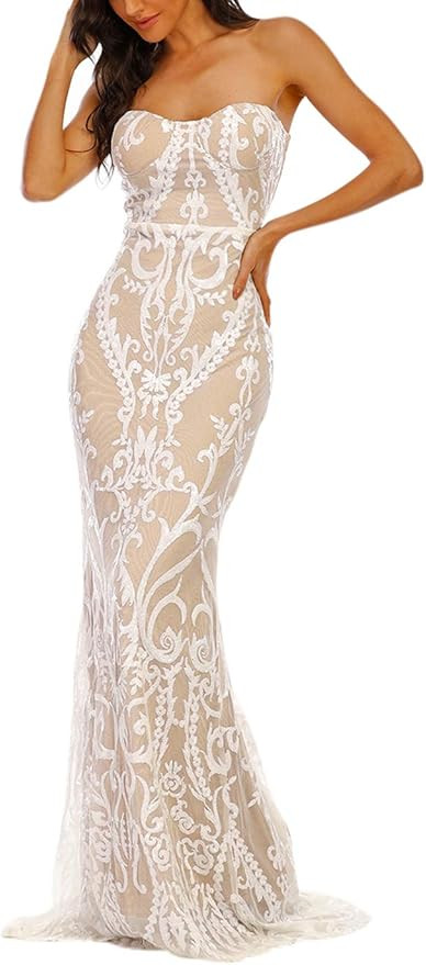 Yissang Women's Strapless Floral Sequined Glitter Party Evening Cocktail Mermaid Maxi Long Dress ... | Amazon (US)