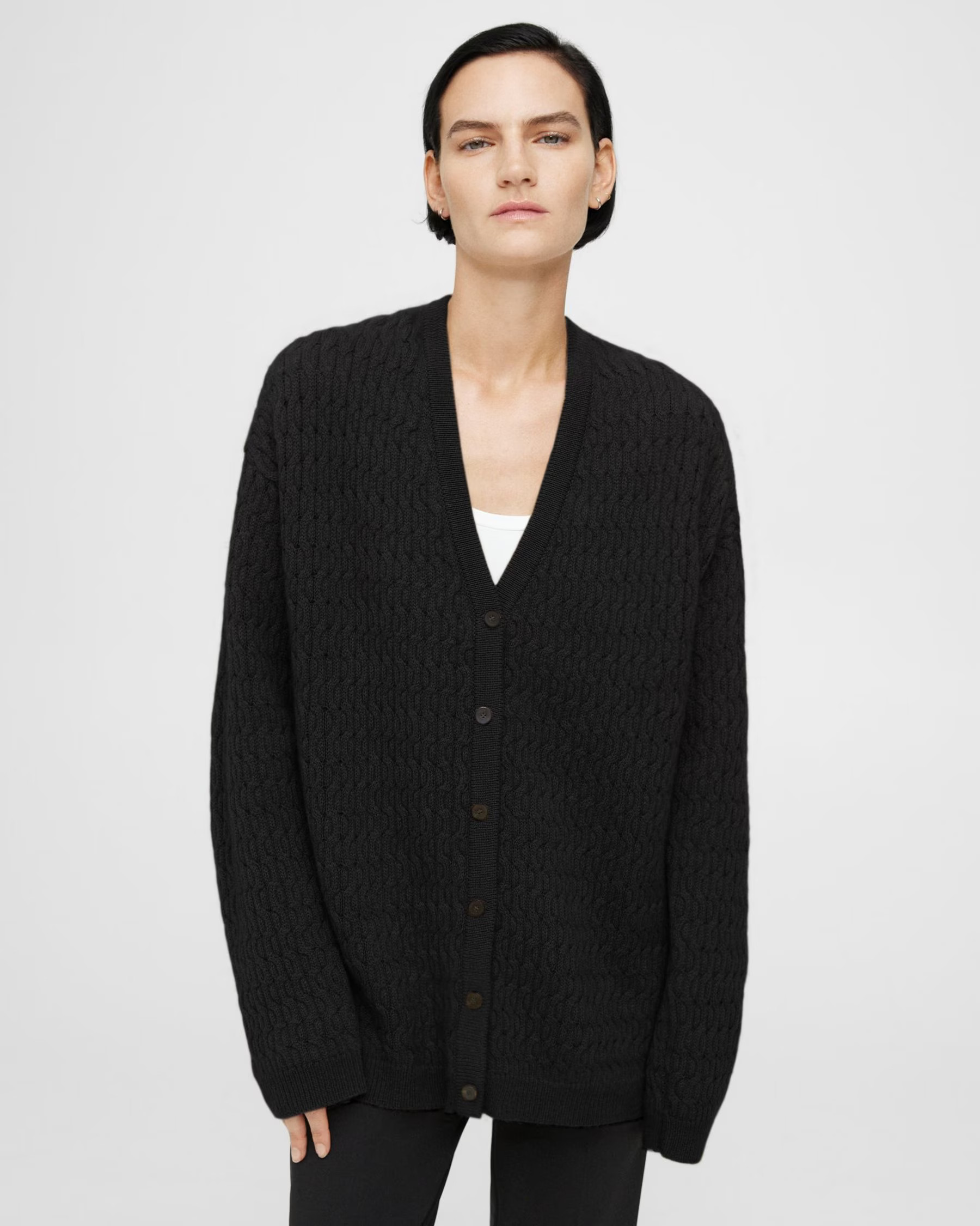 Oversized Cable Knit Cardigan in Felted Wool-Cashmere | Theory