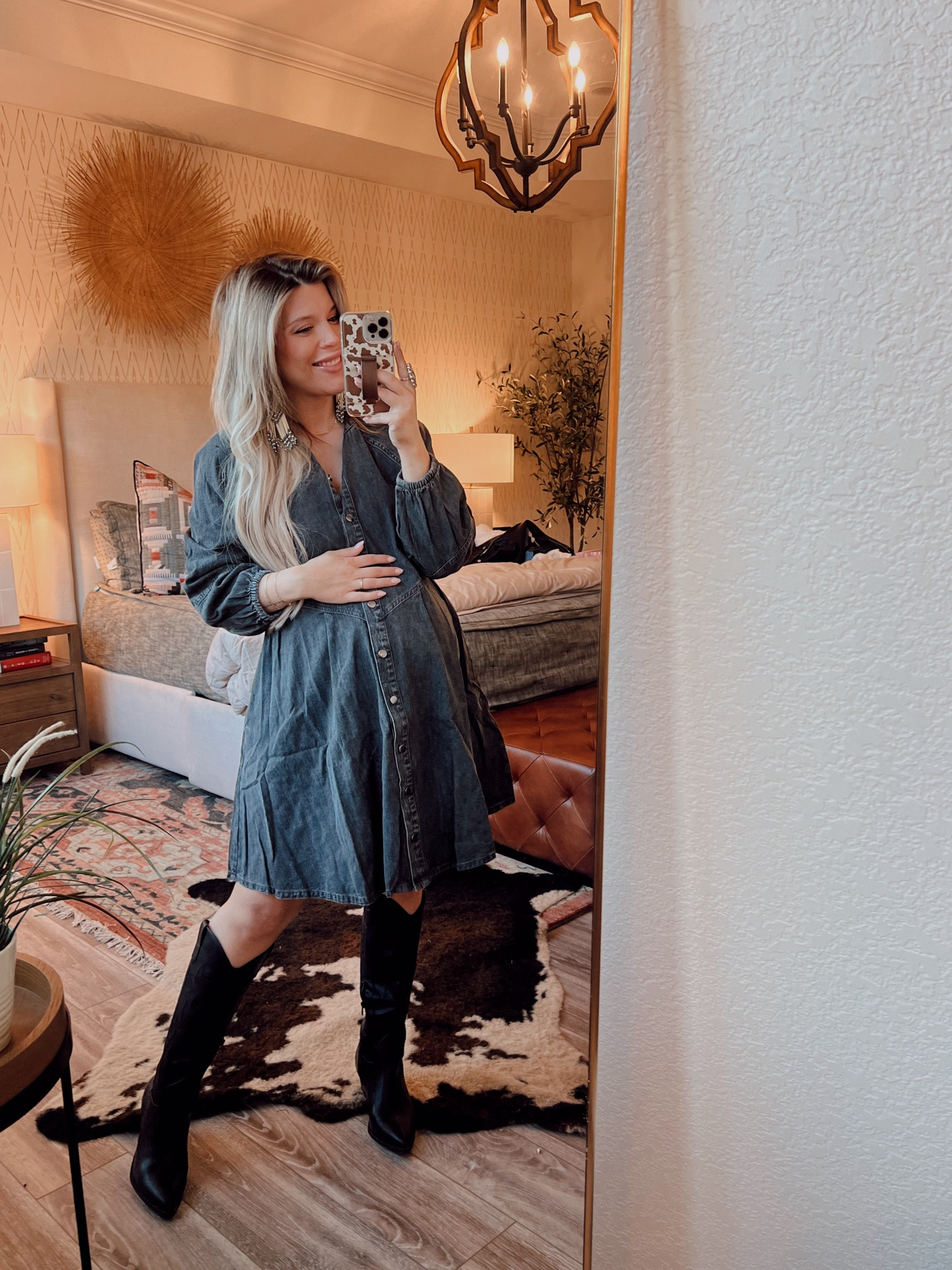 The CUTEST denim dress to pair with my fave black cowboy boots! All from @walmartfashion - size medium! #walmartpartner #walmartfashion 

#LTKHoliday #LTKSeasonal #LTKGiftGuide