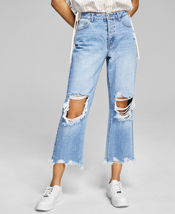 And Now This Women's Cotton Ripped Cropped Wide-Leg Jeans & Reviews - Jeans - Women - Macy's | Macys (US)