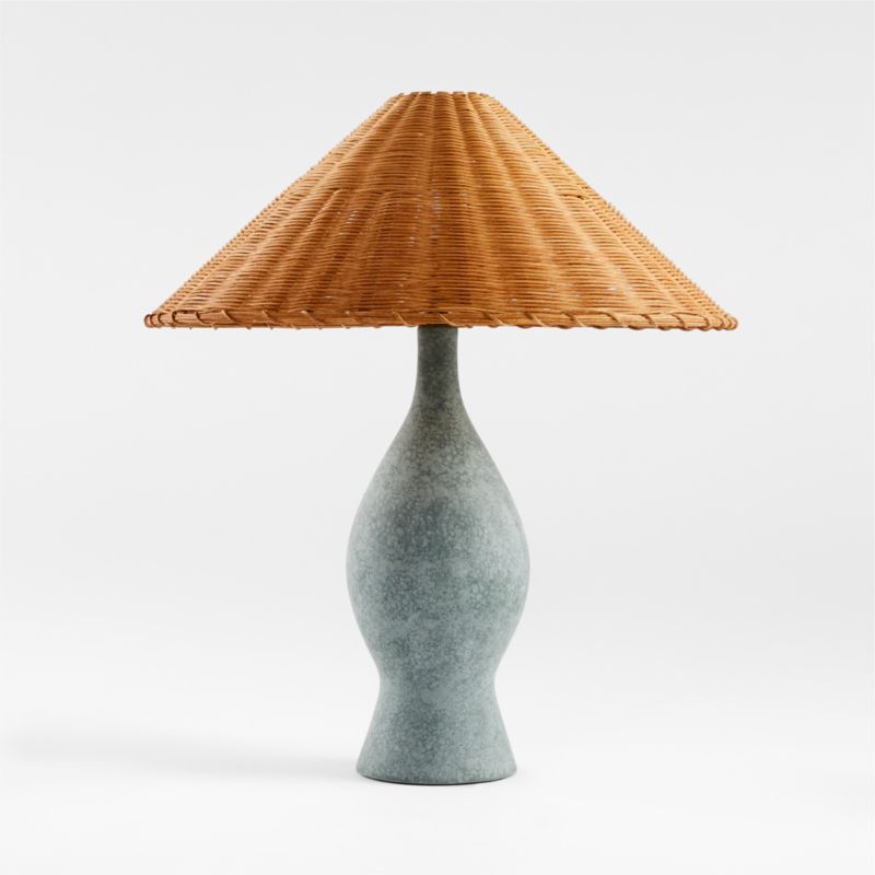 Courbe Green Ceramic Table Lamp with Rattan Shade by Athena Calderone + Reviews | Crate & Barrel | Crate & Barrel