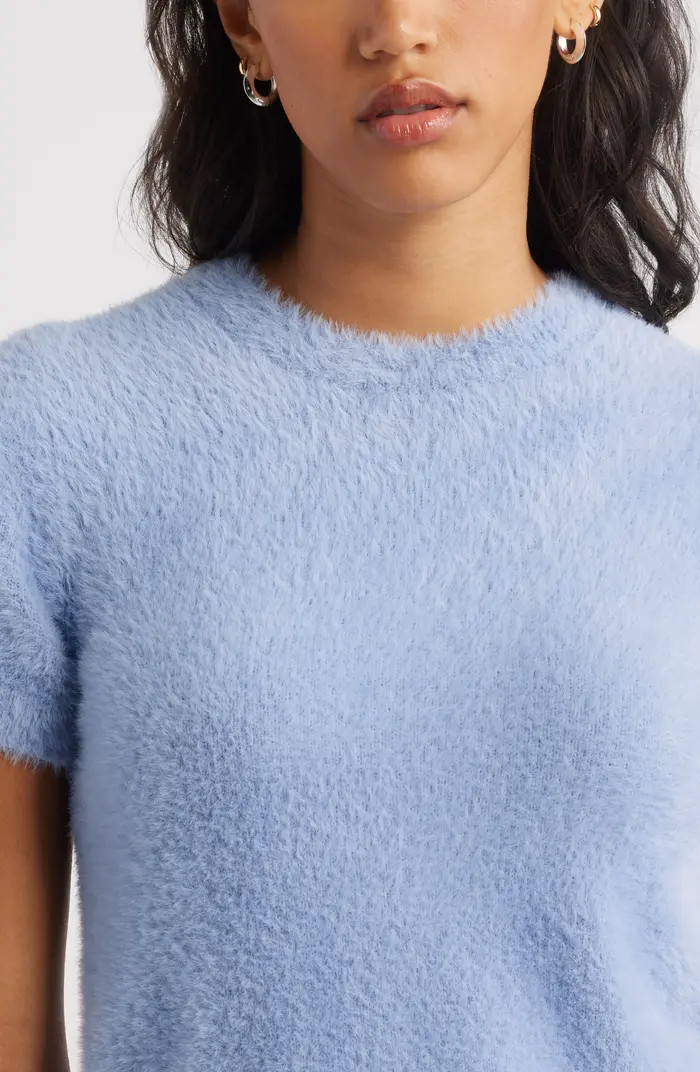 Open Edit Fuzzy Short Sleeve Sweater | Nordstrom | Nordstrom