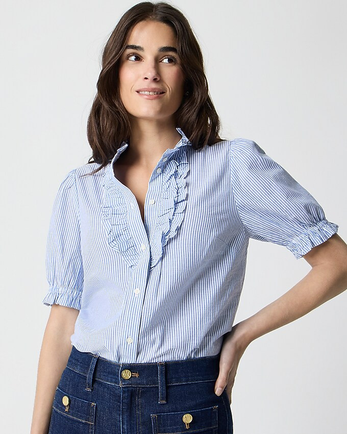 Striped ruffle-placket blouse | J.Crew Factory