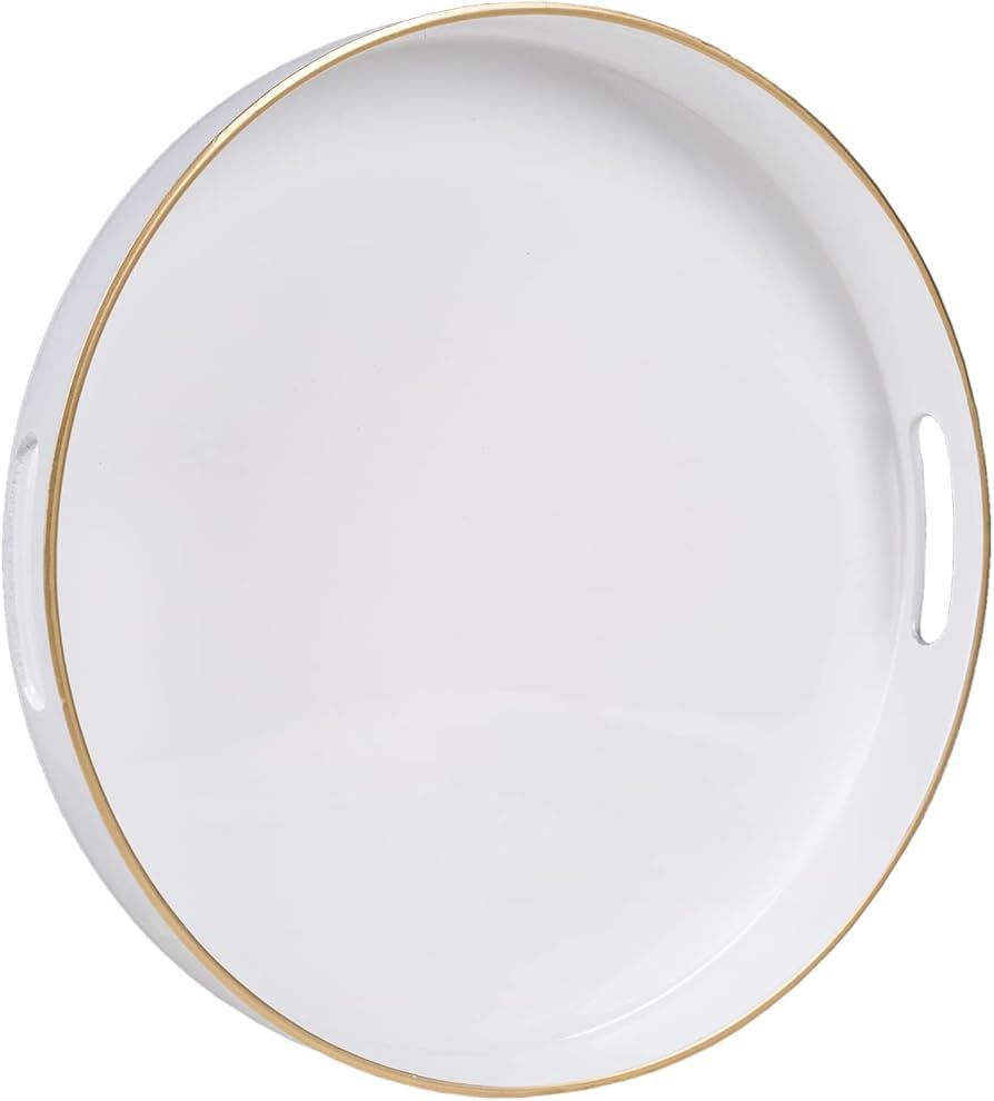 MAONAME White Decorative Tray for Coffee Table, Modern Round Serving Tray with Handles, 13" Plast... | Amazon (US)