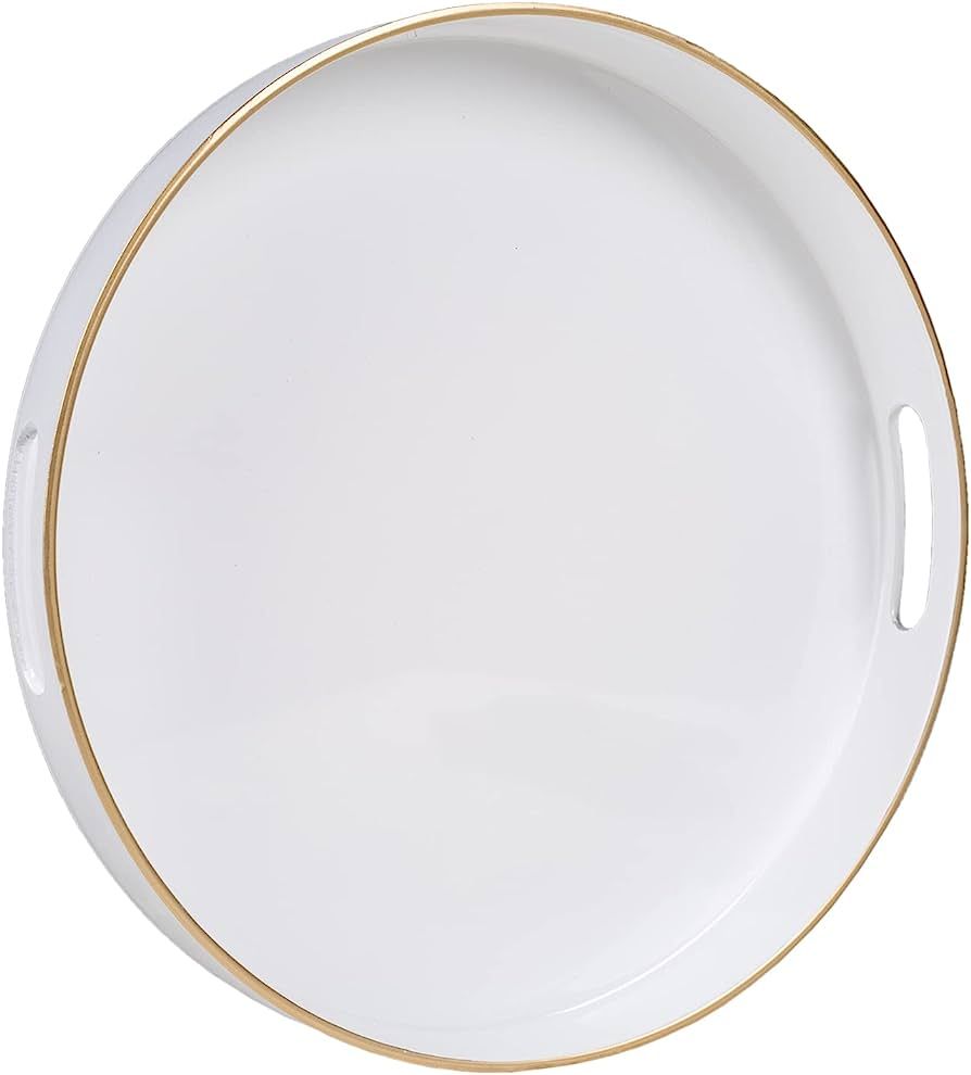 MAONAME White Decorative Tray for Coffee Table, Modern Round Serving Tray with Handles, 13" Plast... | Amazon (US)