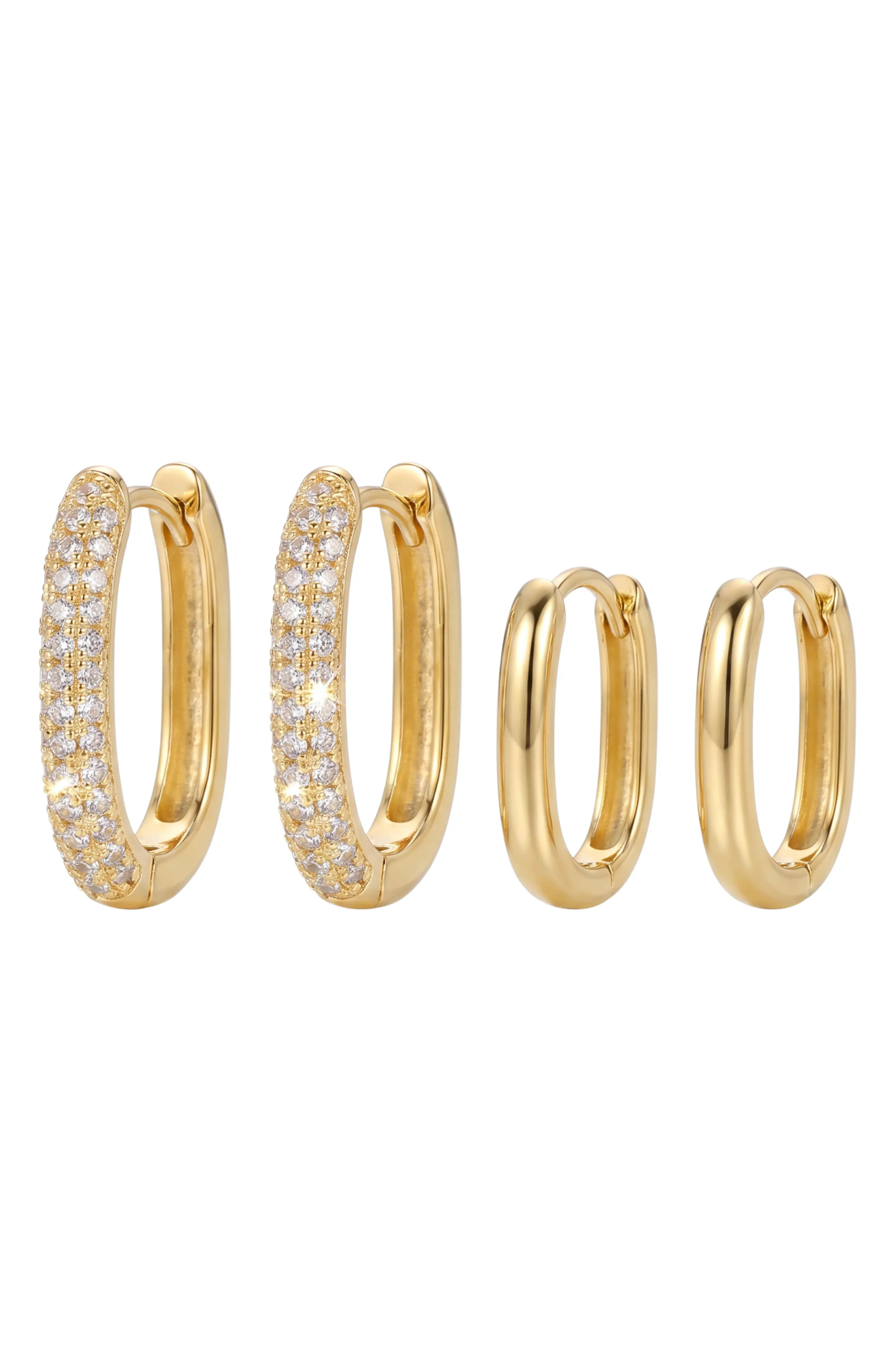 ARGENTO VIVO Set of 2 Oblong Pavé Hoop Earrings in Gold at Nordstrom | Nordstrom