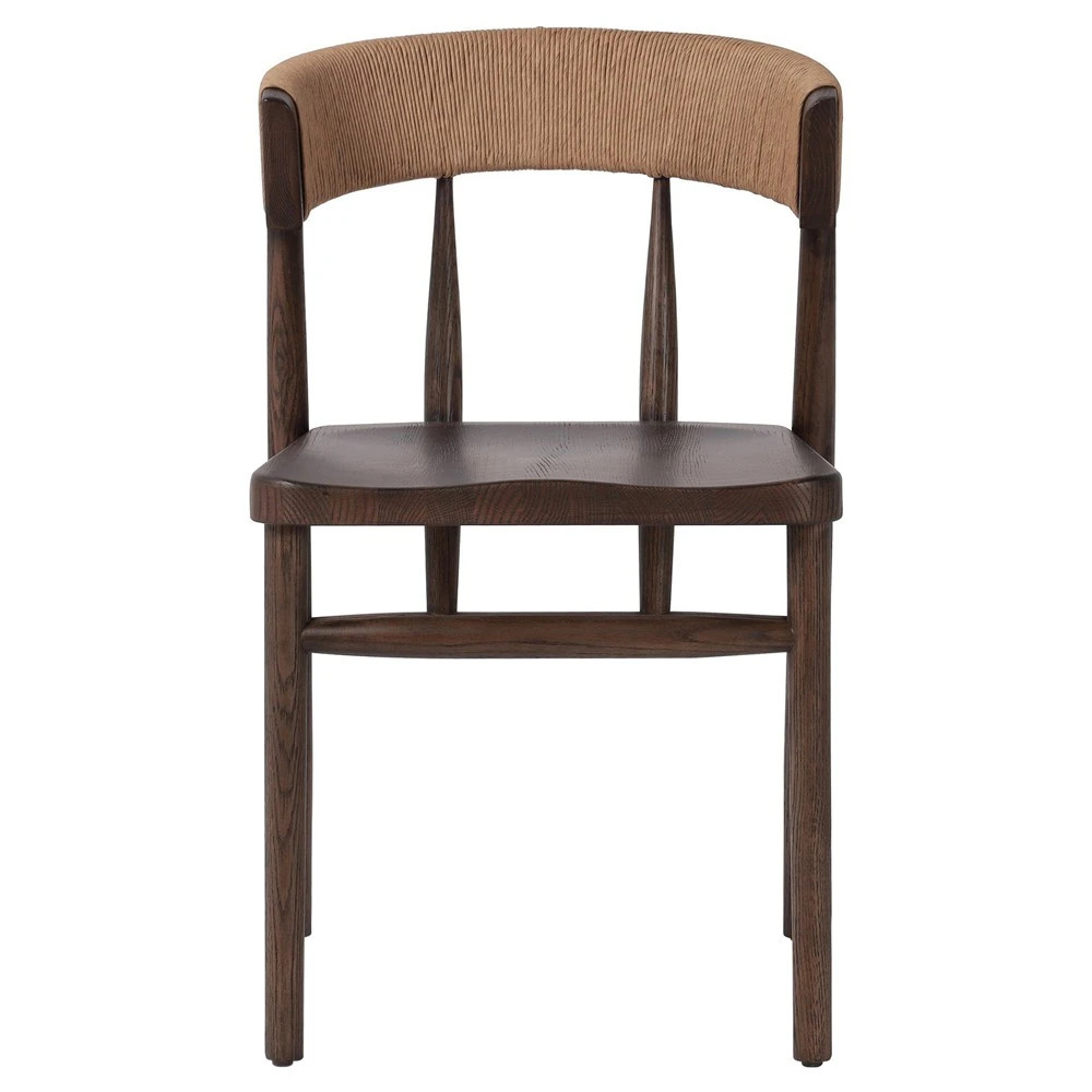 Tanner Updated Traditional Brown Oak Wood Woven Dining Side Chair | Kathy Kuo Home